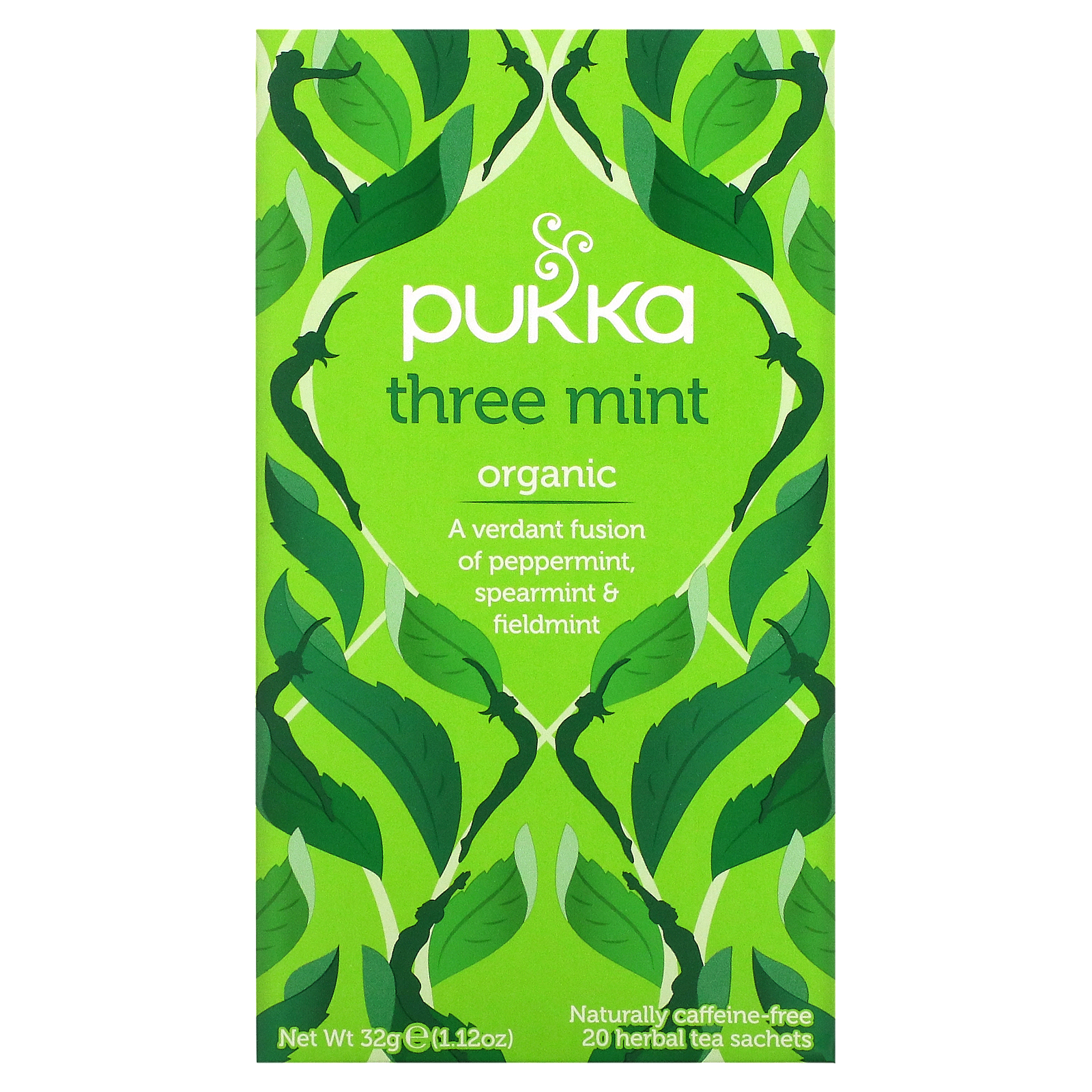 Pukka Herbs, Three Mint, Caffeine Free, 20 Herbal Tea Sachets, 1.12 oz