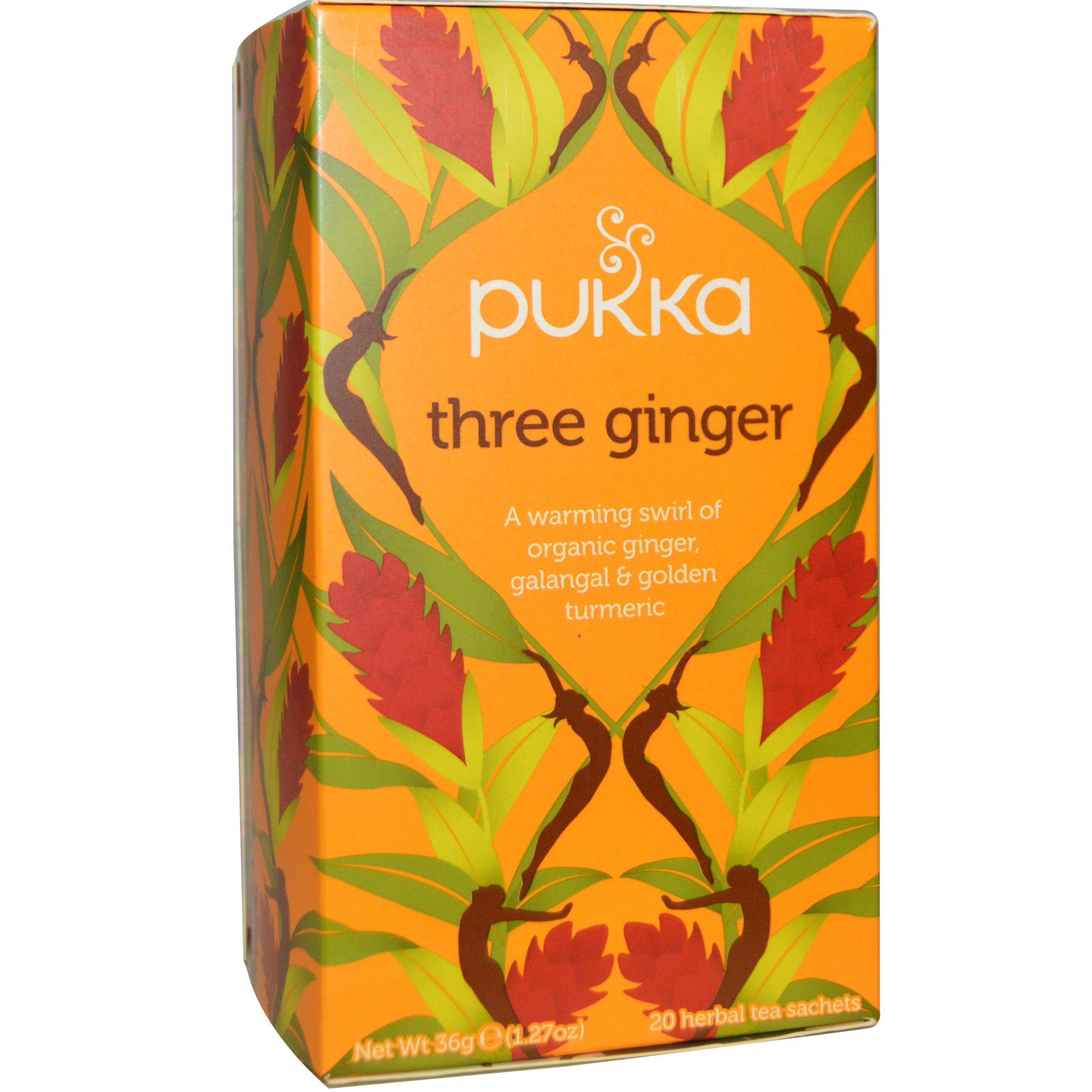 Pukka Herbs, Three Ginger Tea, Caffeine Free, 20 Herbal Tea Sachets, 1.