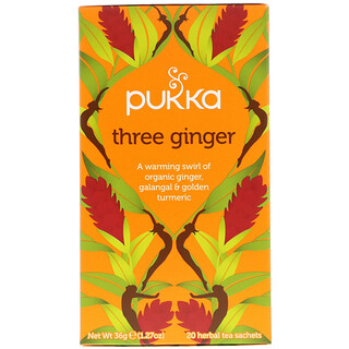 Pukka Herbs, Three Ginger Herbal Tea، خالٍ من الكافيين، 20 كيس شاي، 1.27 أوقية (36 جم)