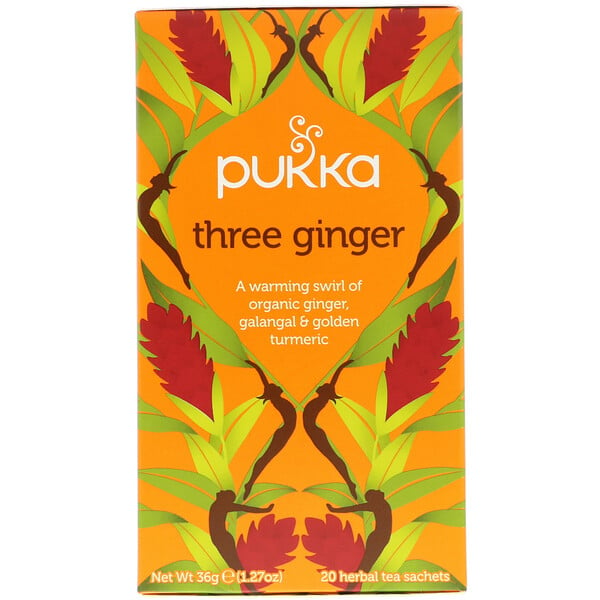 Three Ginger Herbal Tea, Caffeine Free, 20 Tea Sachets, 1.27 oz (36 g)