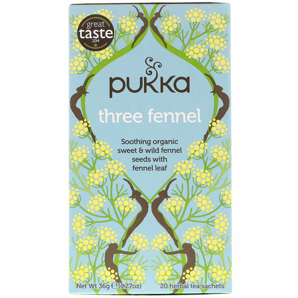 Pukka Herbs, Three Fennel, 20 Herbal Tea Sachets, 1.27 oz (36 g)