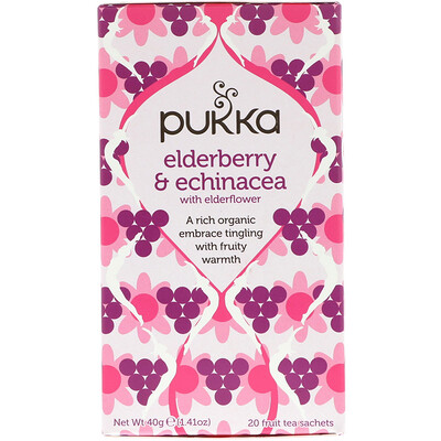 Купить Pukka Herbs Elderberry & Echinacea, 20 Fruit Tea Sachets, 1.41 oz (40 g)