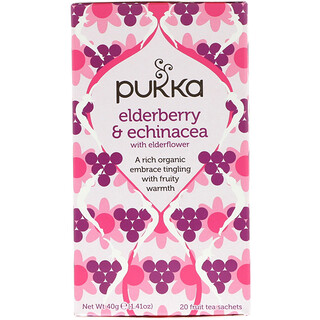 Pukka Herbs, Elderberry & Echinacea, 20 Fruit Tea Sachets, 1.41 oz (40 g)