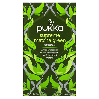 Pukka Herbs Organic Green Tea, зеленый чай матча Supreme, 20 пакетиков по 1,5 г (0,05 унции)