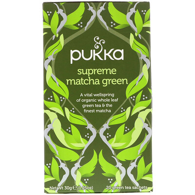 Pukka Herbs Supreme Matcha Green, 20 Green Tea Sachets - 1.05 oz (30 g) Each