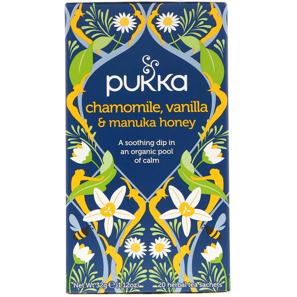 Pukka Herbs‏, תה קמומיל, וניל ודבש מאנוקה, נטול קפאין, 20 שקיקי תה, 32 גרם (1.12 אונקיות)