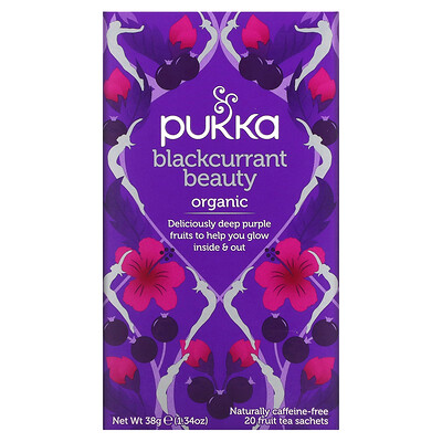 Pukka Herbs Blackcurrant Beauty, органический чай с черной смородиной, без кофеина, 20 пакетиков с фруктовым чаем, 38 г (1,34 унции)