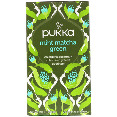 Pukka Herbs Мятный зеленый чай матча, 20 пакетиков зеленого чая, 1,05 унц. (30 г)