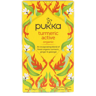 Pukka Herbs, Cúrcuma orgánica activa, sin cafeína, 20 sobres de té de hierbas, 1.27 oz (36 g)