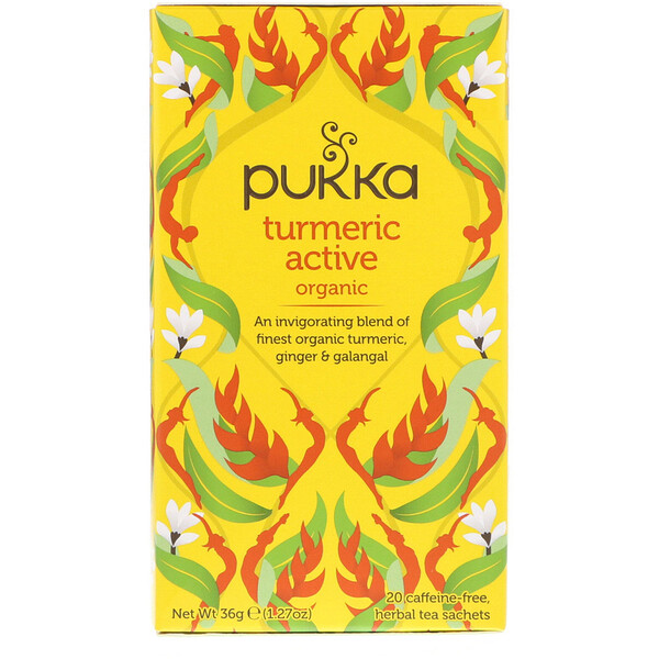 Pukka Herbs, Bio-Kurkuma Aktiv, Koffeinfrei, 20 Kräuterteebeutel, 1,27 oz (36 g)