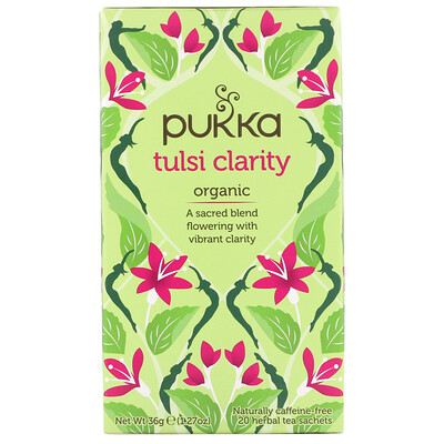 Pukka Herbs Organic Tulsi Clarity, Caffeine-Free, 20 Herbal Tea Sachets, 1.27 oz (36 g)