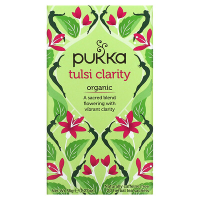 Pukka Herbs Organic Tulsi Clarity, без кофеина, 20 пакетиков травяного чая, 1,27 унции (36 г)