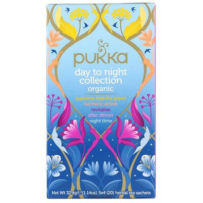 Pukka Herbs Коллекция органических чаев «Day to Night», 20 пакетиков с травяным чаем, 32,4 г