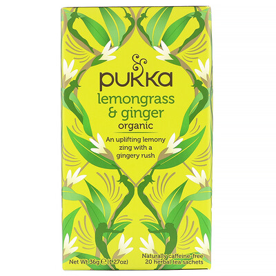 Купить Pukka Herbs Органическая смесь лемонграсса и имбиря, без кофеина, 20 пакетиков с травяным чаем, 36 г