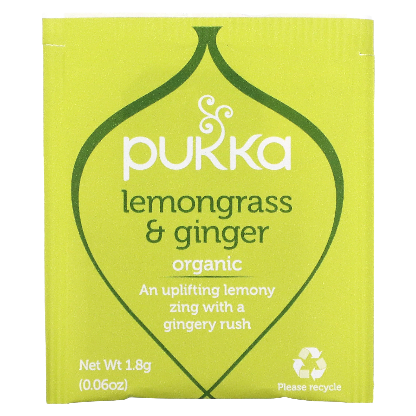 Pukka Herbs, 유기농 허브 티, 레몬그라스 및 생강, 카페인 무함유, 티백 20개입, 1.8g(0.06oz)