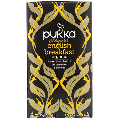 Pukka Herbs Organic Elegant English Breakfast, 20 Black Tea Sachets, 1.76 oz (50 g)