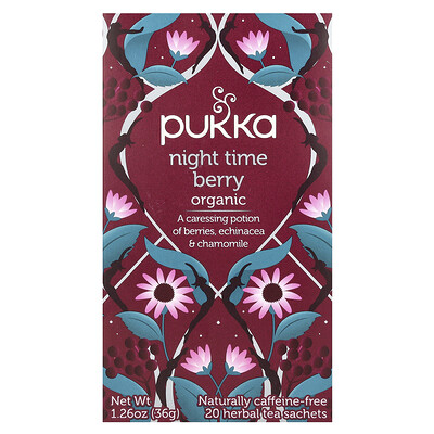 Pukka Herbs , Herbal Tea, Organic Night Time Berry, Caffeine-Free, Sachets, 1.26 Oz (36 G) Size 20