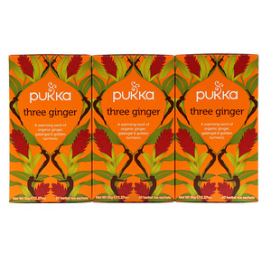 Отзывы о Пукка хербс, Three Ginger Herbal Tea, Caffeine-Free, 3 Pack, 20 Herbal Tea Sachets Each
