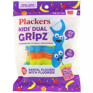 Plackers, Kid's Dual Gripz, Dental Flossers with Fluoride, Fruit Smoothie Swirl, 75 Count отзывы