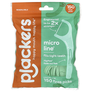 Plackers, Micro Line, конци за зъби, свежа мента, 150 бр