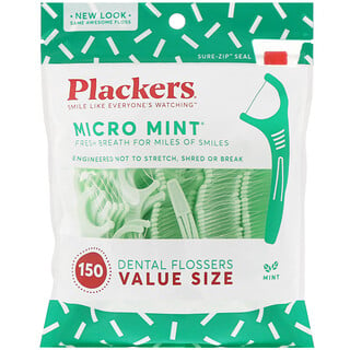 Plackers, ミクロミント(Micro Mint)、デンタルフロス、お徳用サイズ、ミント、150本