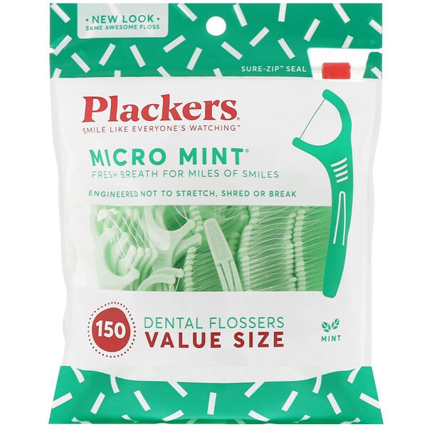 Plackers, Micro Mint, Dental Flossers, Value Size, Mint, 150 Count - iHerb