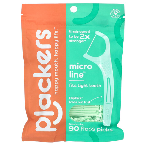 Plackers Micro Line, Floss Picks, Fresh Mint, 90 Count