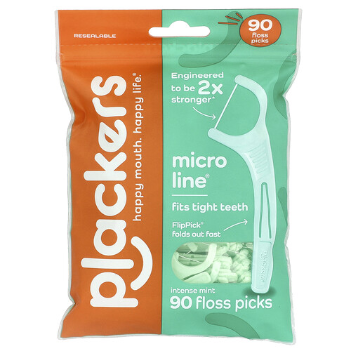 Plackers, Ață dentară Micro Line®, mentă intensă, 90 de capsule
