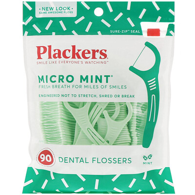 Plackers Micro Mint, зубочистки с нитью, мята, 90 шт.