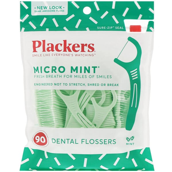 Plackers, Micro Mint（ミクロミント）、デンタルフロス、ミント、90本
