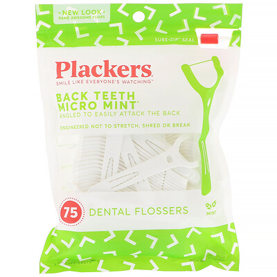 Plackers Micro Mint, зубочистки с нитью для задних зубов, мята, 75 шт.