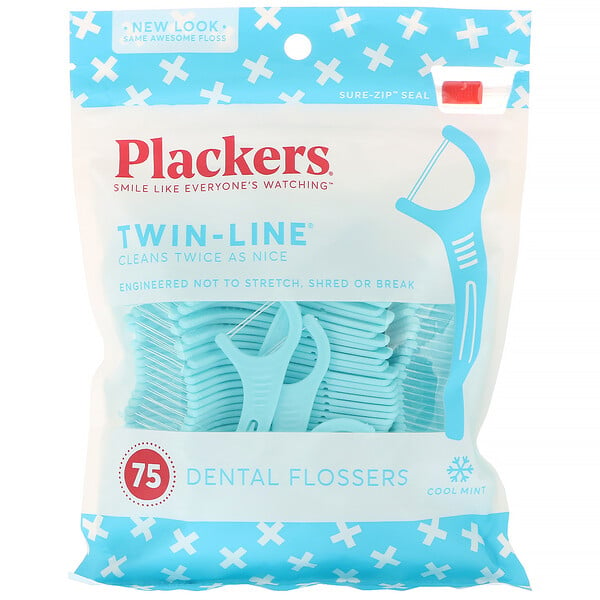 Plackers, Twin-Line, Dental Flossers, Cool Mint, 75 Count - iHerb