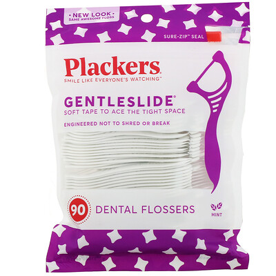 Plackers Gentleslide, зубочистки с нитью, мята, 90 шт.