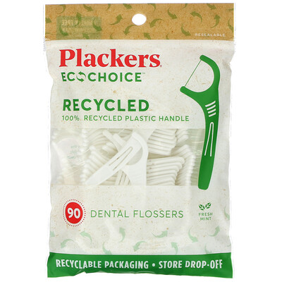 Plackers EcoChoice, Dental Flossers, Fresh Mint, 90 Count
