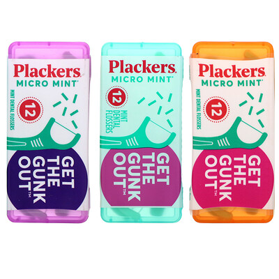 Plackers Micro Mint, Mint Dental Flossers, 12 Count