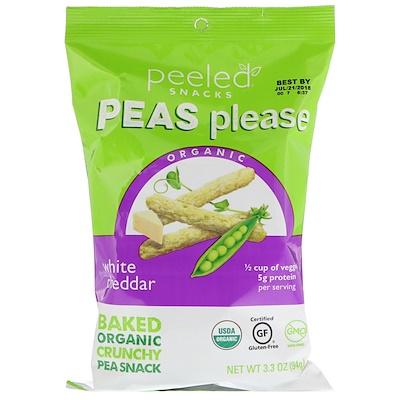 

Peeled Snacks Organic, Peas Please, White Cheddar, 3.3 oz (94 g)