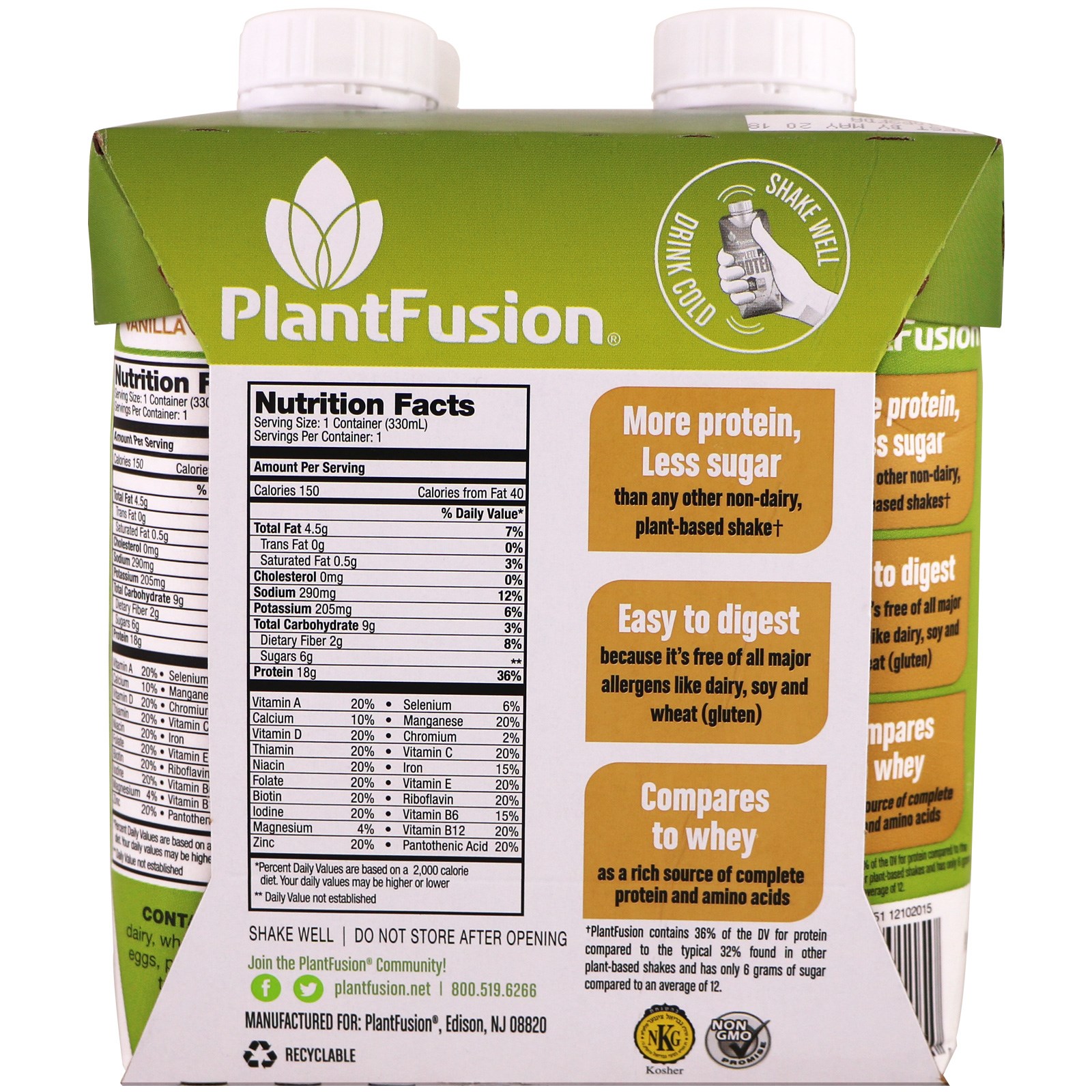 Plantfusion Complete Plant Protein Vanilla Bean 4 Pack 11 Fl Oz 330 Ml Each Iherb