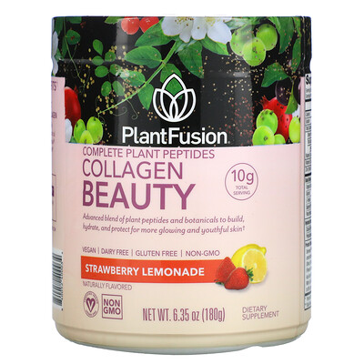 Купить PlantFusion Collagen Beauty, комплекс с растительными пептидами, клубничный лимонад, 180 г (6, 35 унций)