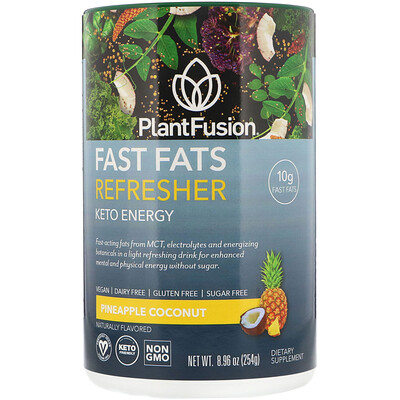 PlantFusion Fast Fats, освежающая добавка, для людей, соблюдающих кетодиету, ананас и кокос, 254 г