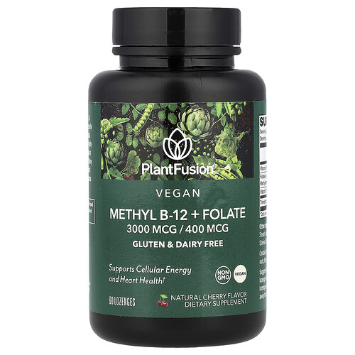 Plantfusion Vegan Methyl B-12 + Folate, Natural Cherry, 60 Lozenges