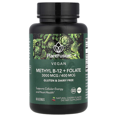 Product Image for PlantFusion, Vegan Methyl B-12 + Folate, Natural Cherry, 60 Lozenges