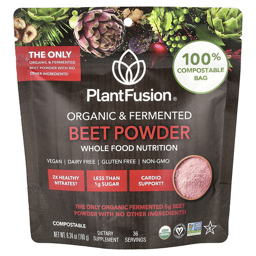 PlantFusion, Organic & Fermented Beet Powder, Bio- und fermentierte Rote-Bete-Pulver, 180 g (6,34 oz.)