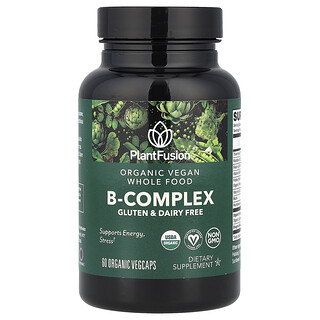 PlantFusion, Organiskt veganskt B-komplex, 60 ekologiska grönsakskapslar