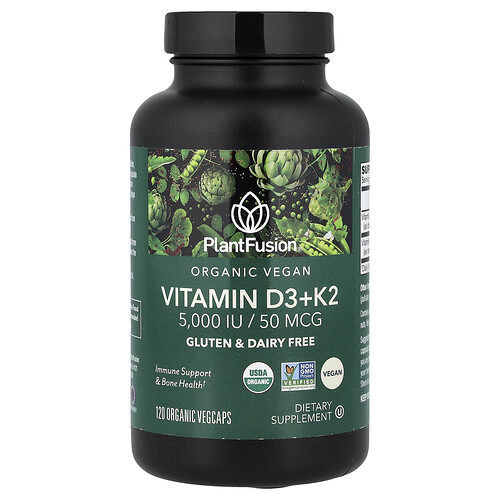 Plantfusion Organic Vegan, Vitamin D3 + K2, 120 Organic VegCaps
