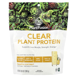 PlantFusion, Proteína de origen vegetal transparente, Piña y coco, 300 g (10,6 oz)