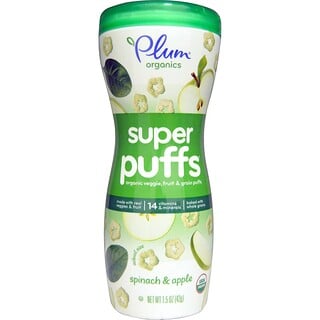 Plum Organics, 슈퍼 퍼프, 유기농 채소, 과일 & 곡물 퍼프, 시금치 & 사과, 1.5 온즈 (42 g)