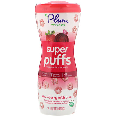 Plum Organics Super Puffs, снек из органических злаков, клубника со свеклой, 1,5 унции (42 г)