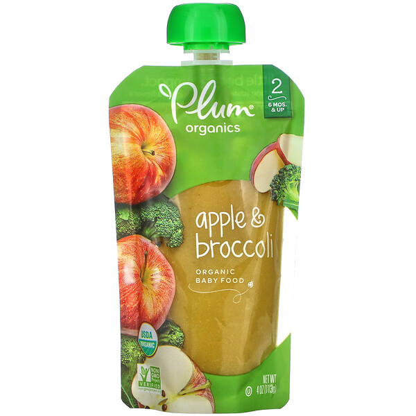 Comida orgánica para bebés, Etapa 2, Manzana y brócoli, 113 g (4 oz)