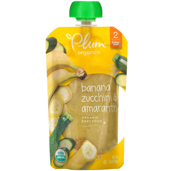 Plum Organics, Comida orgánica para bebés, Etapa 2, Plátano, calabacín y amaranto, 99 g (3,5 oz)