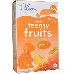 Плам Органикс, Tots, Organic Teensy Soft Fruits Snacks, Peach, 12+ Months, 5 Packs, .35 oz (10 g) Each отзывы